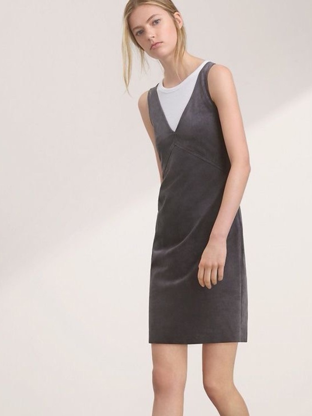 Aritzia Charcoal Gray Suede V-Neck Mini Dress